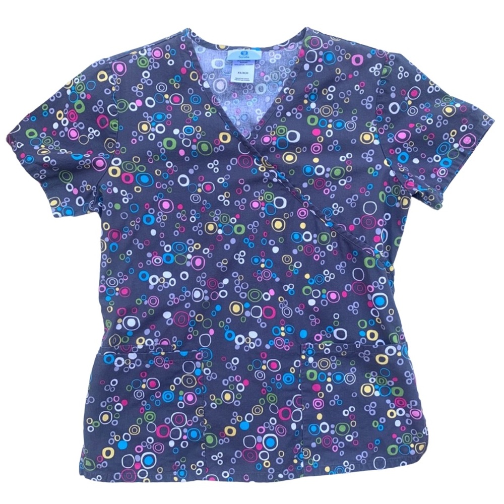 SB Women’s Colorful Bubbles Nurse Scrub Top Size XS